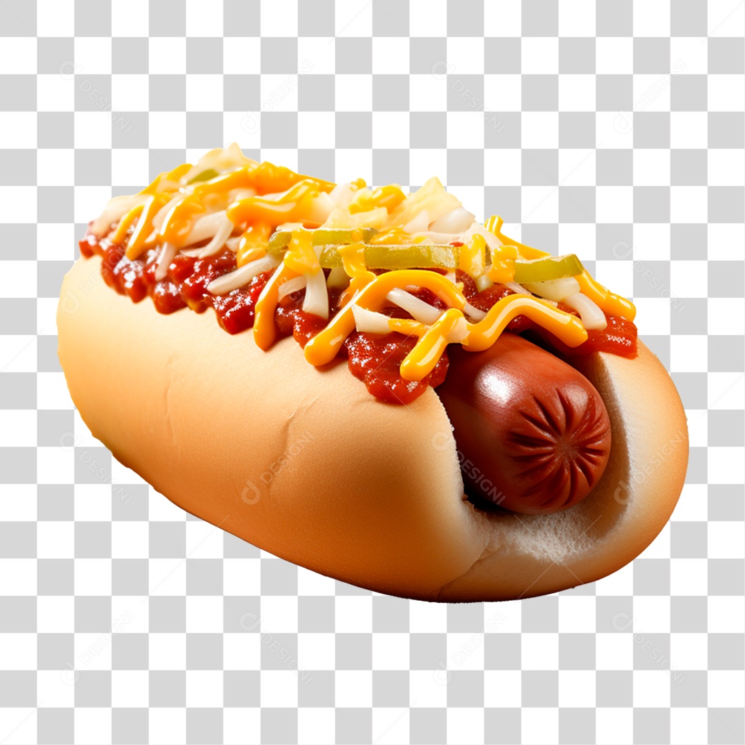 Hot-dog com Salsicha e Mostarda PNG Transparente