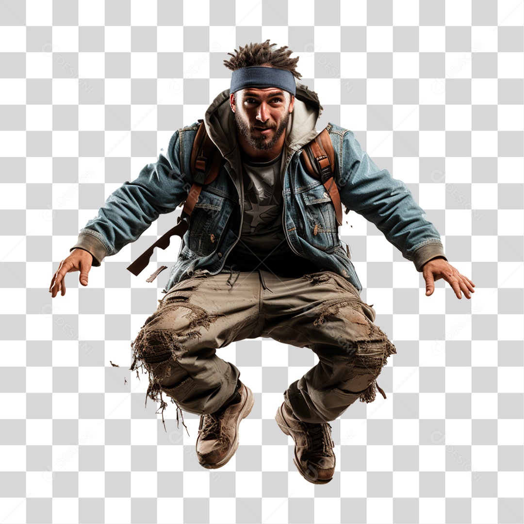 Homem Viajante Pulando PNG Transparente