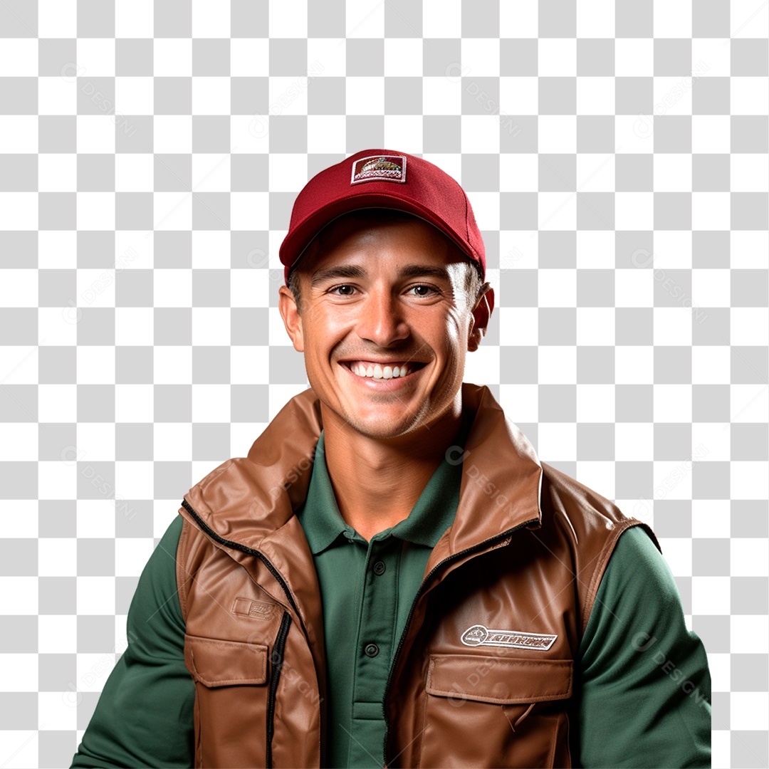Homem Sorrindo de Boné Vermelho PNG Transparente