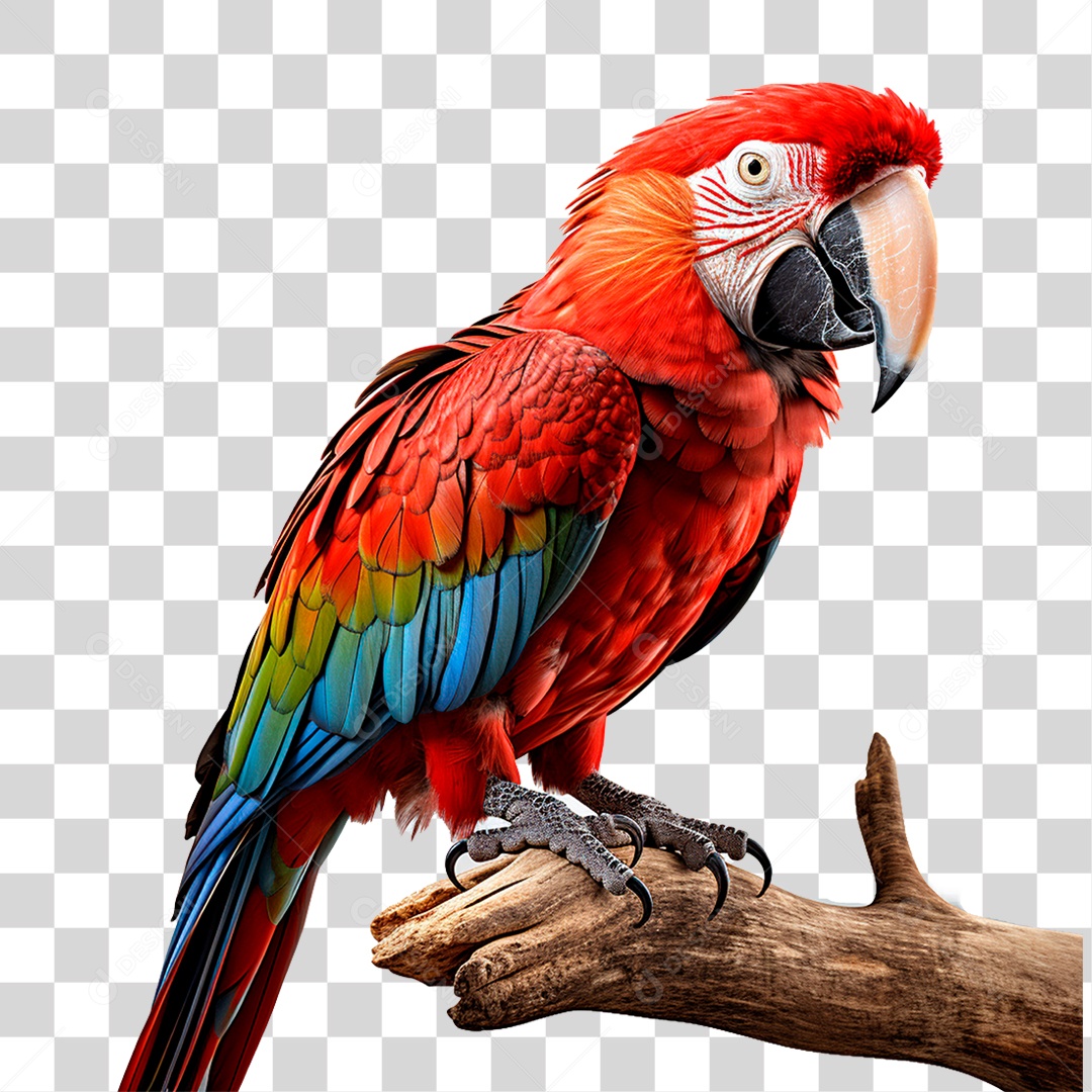 Arara Vermelha em Galho PNG Transparente