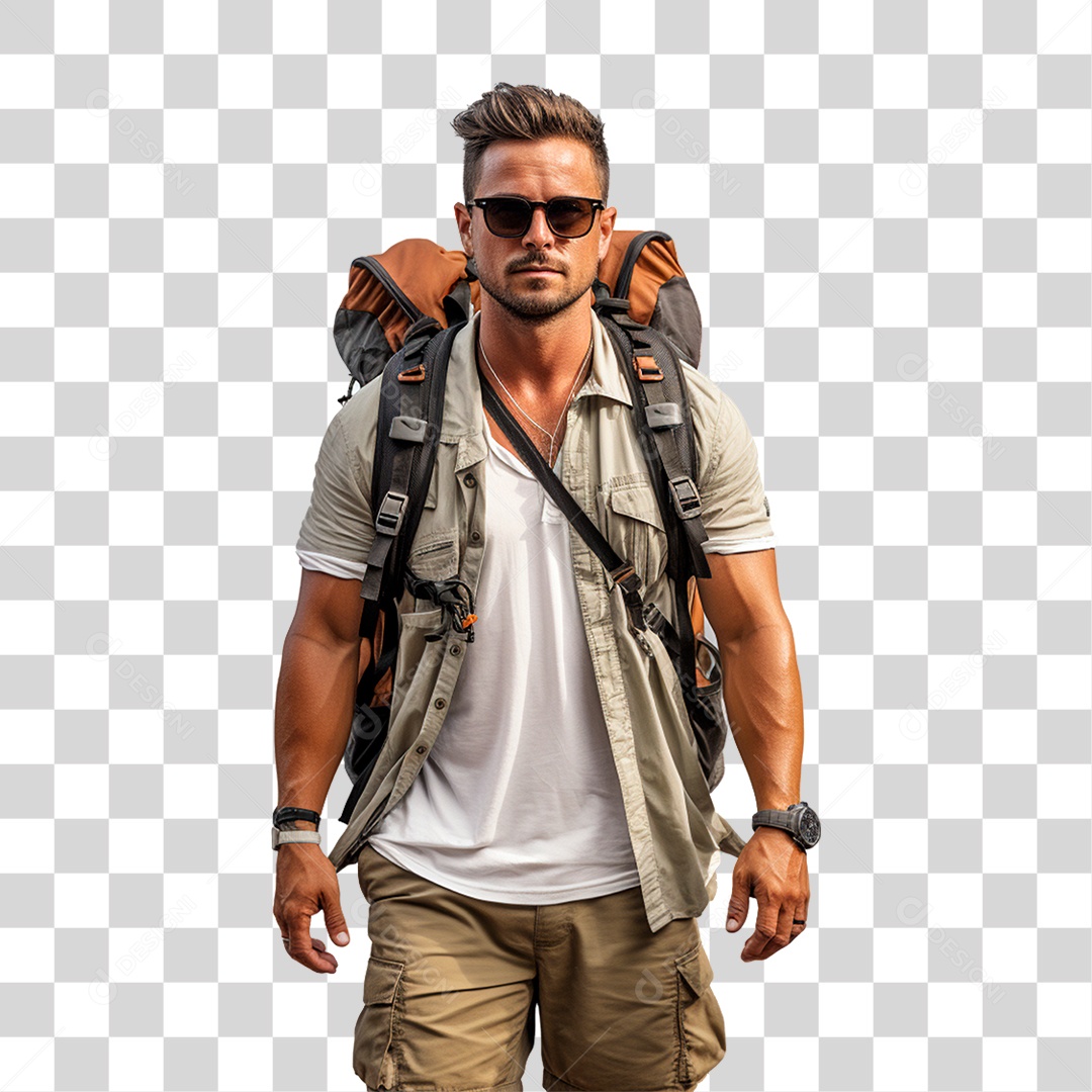 Homem Turista com Mochila nas Costas PNG Transparente