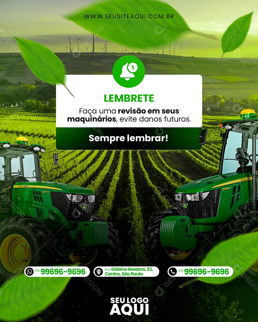 Social Media Lembrete Revisão Em Seus Maquinários PSD Editável