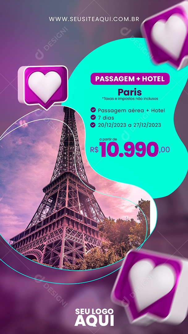 Social Media Story Passagem + Hotel Paris PSD Editável