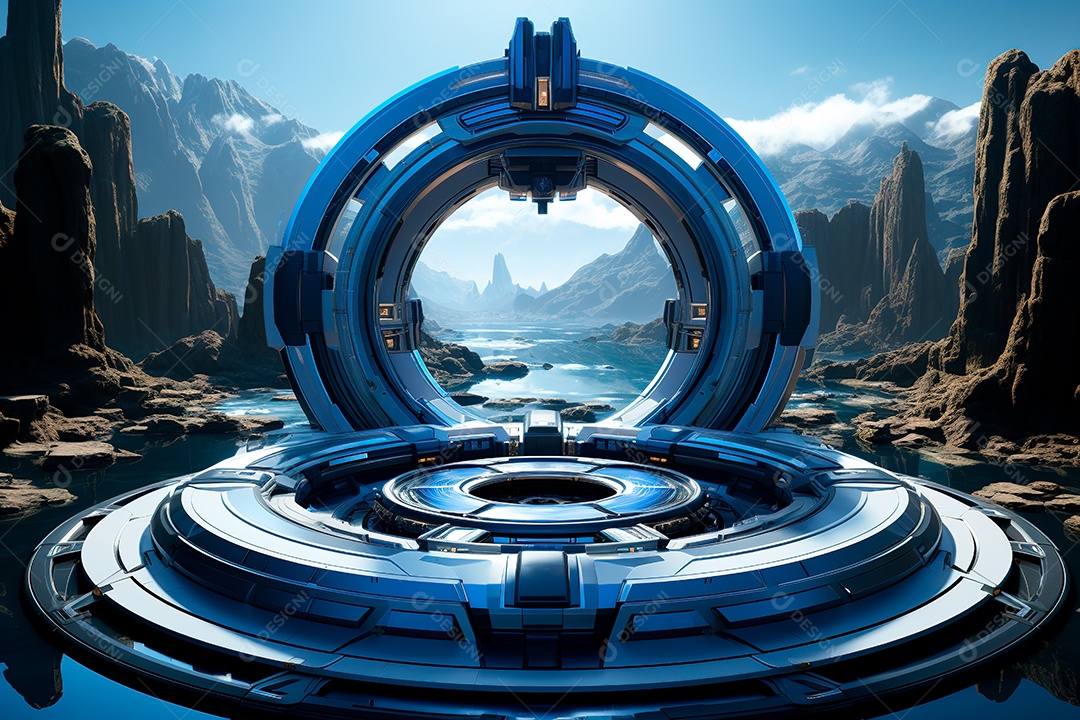 Túnel ou corredor estilo metal e estrutura de ferro com luz neon futurista101