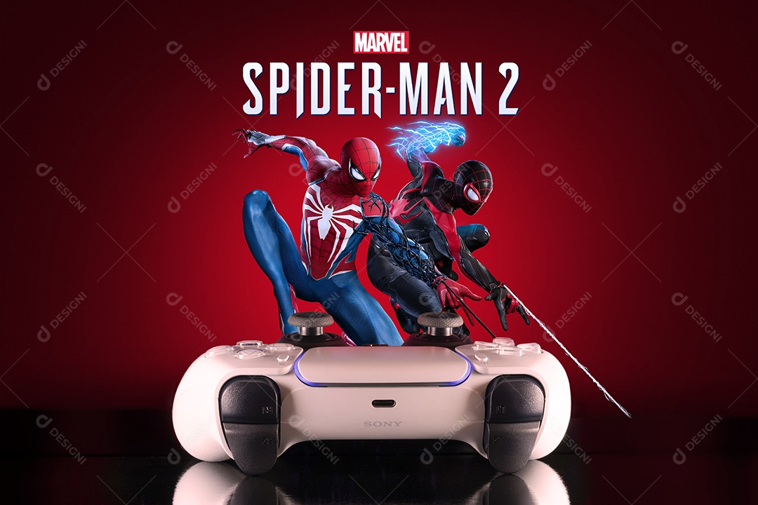 Logotipo do Homem-Aranha 2 com controle de Playstation 5