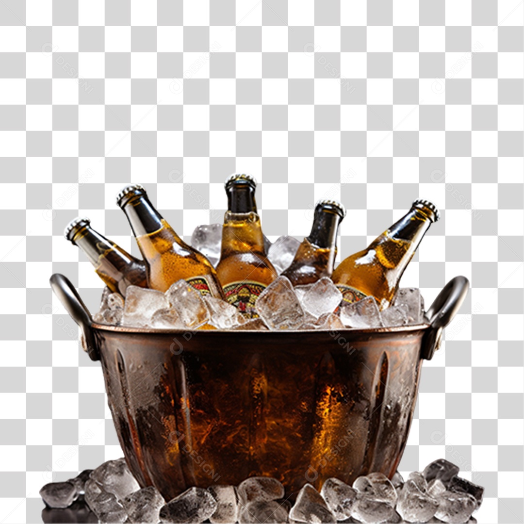 Balde com Gelo e Cervejas PNG Transparente
