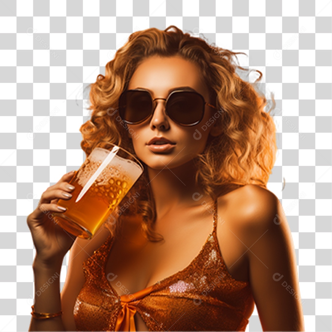 Mulher Segurando Copo com Cerveja PNG Transparente
