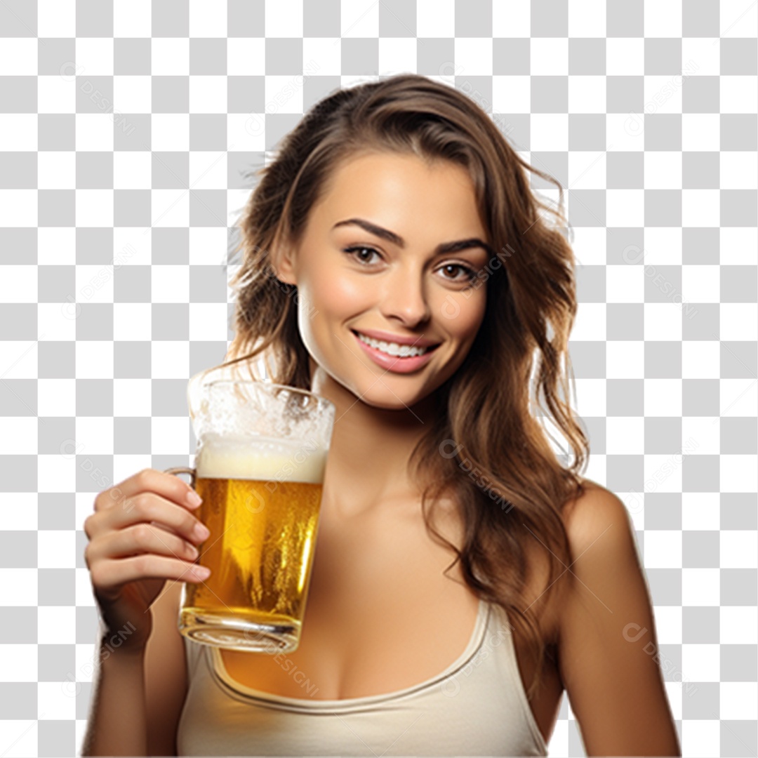 Mulher Segurando Copo com Cerveja PNG Transparente