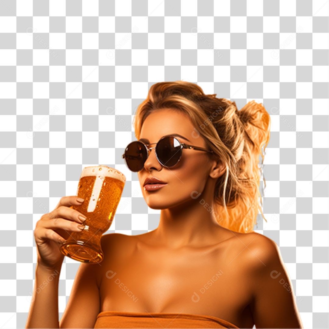 Mulher Segurando Copo com Cerveja PNG Transparente