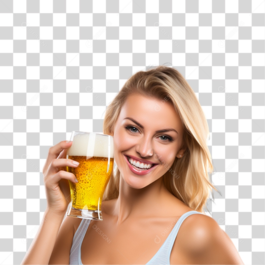 Mulher Segurando Copo com Cerveja PNG Transparente