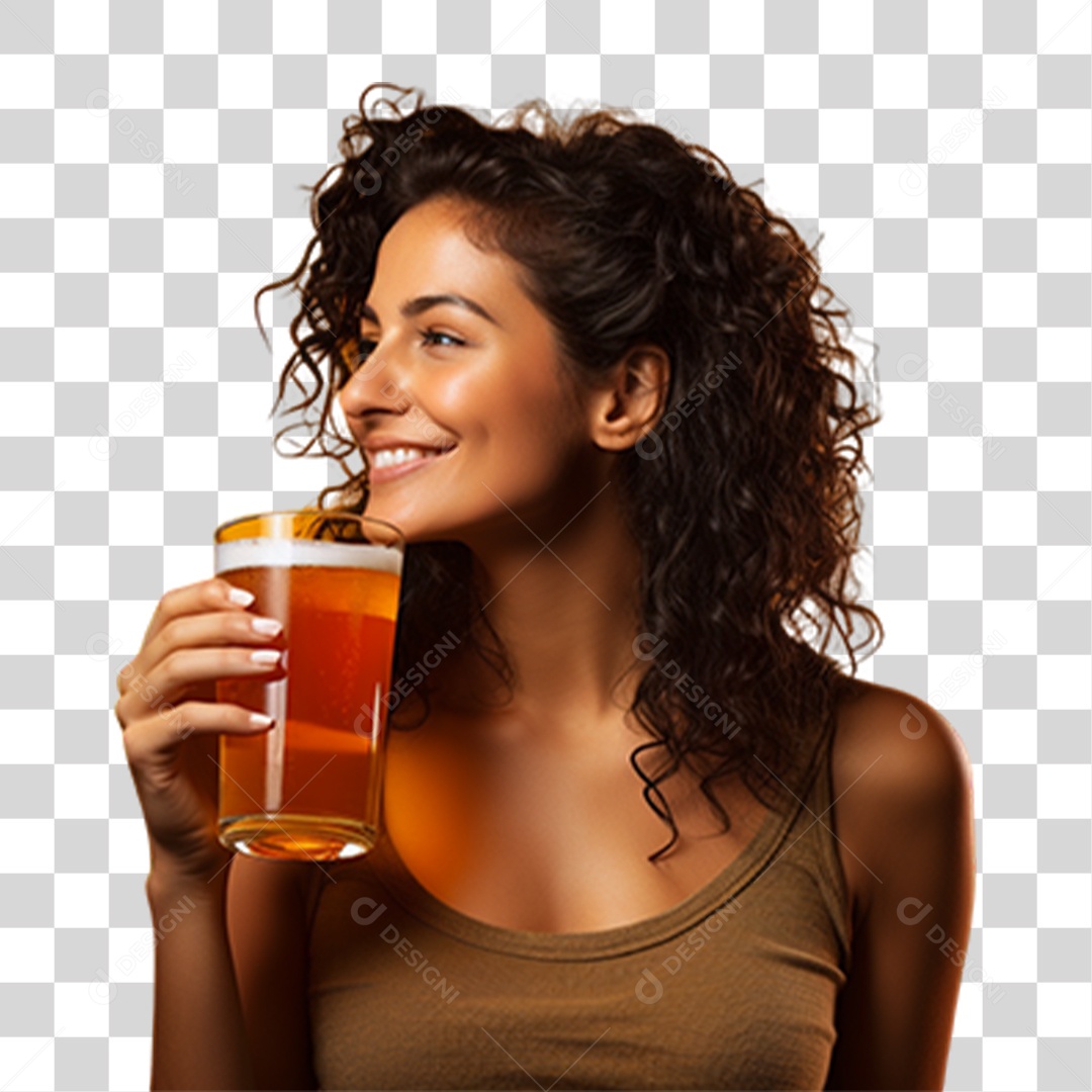 Mulher Segurando Copo com Cerveja PNG Transparente