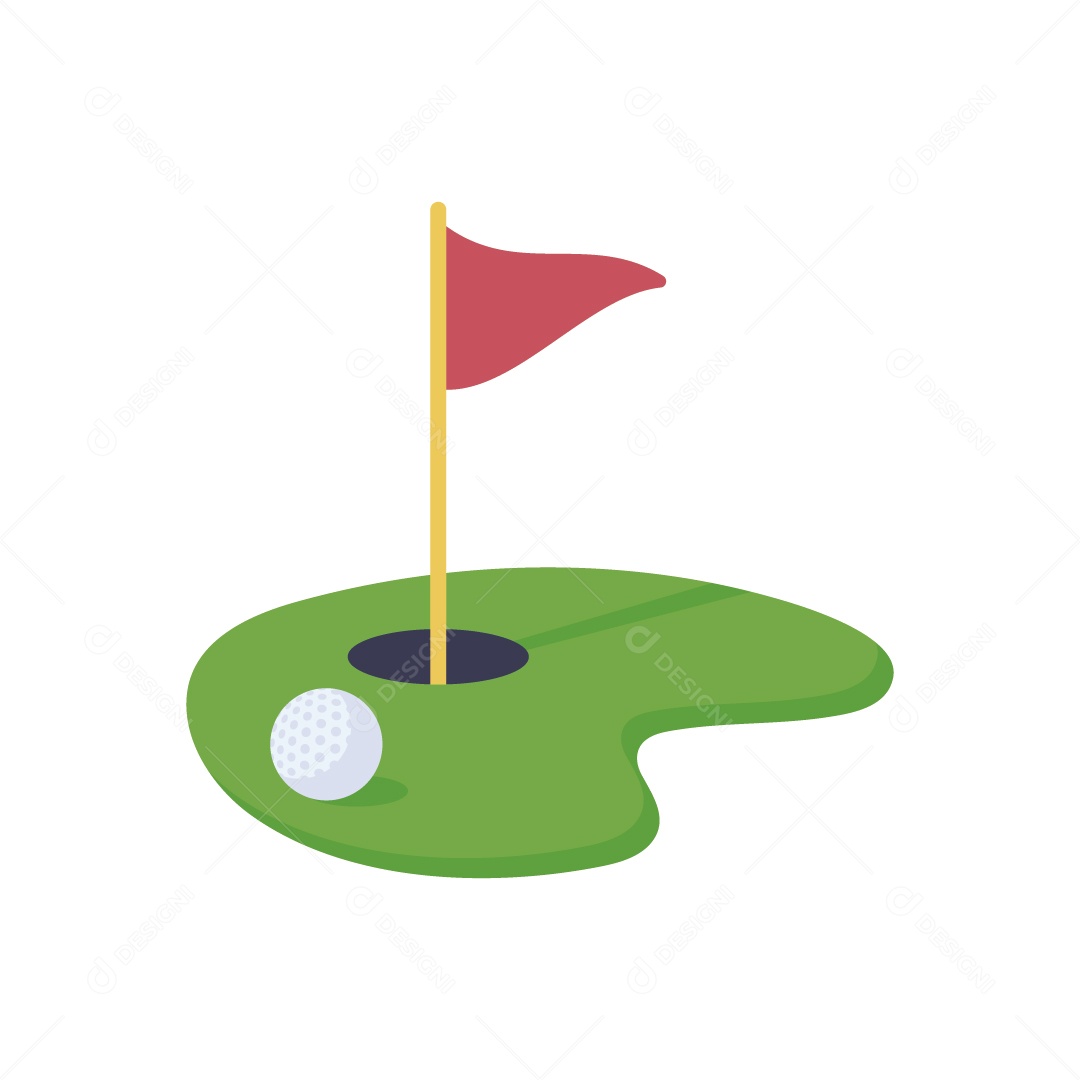 Bandeira em Buraco e Bola de Golf Ilustração Vetor EPS