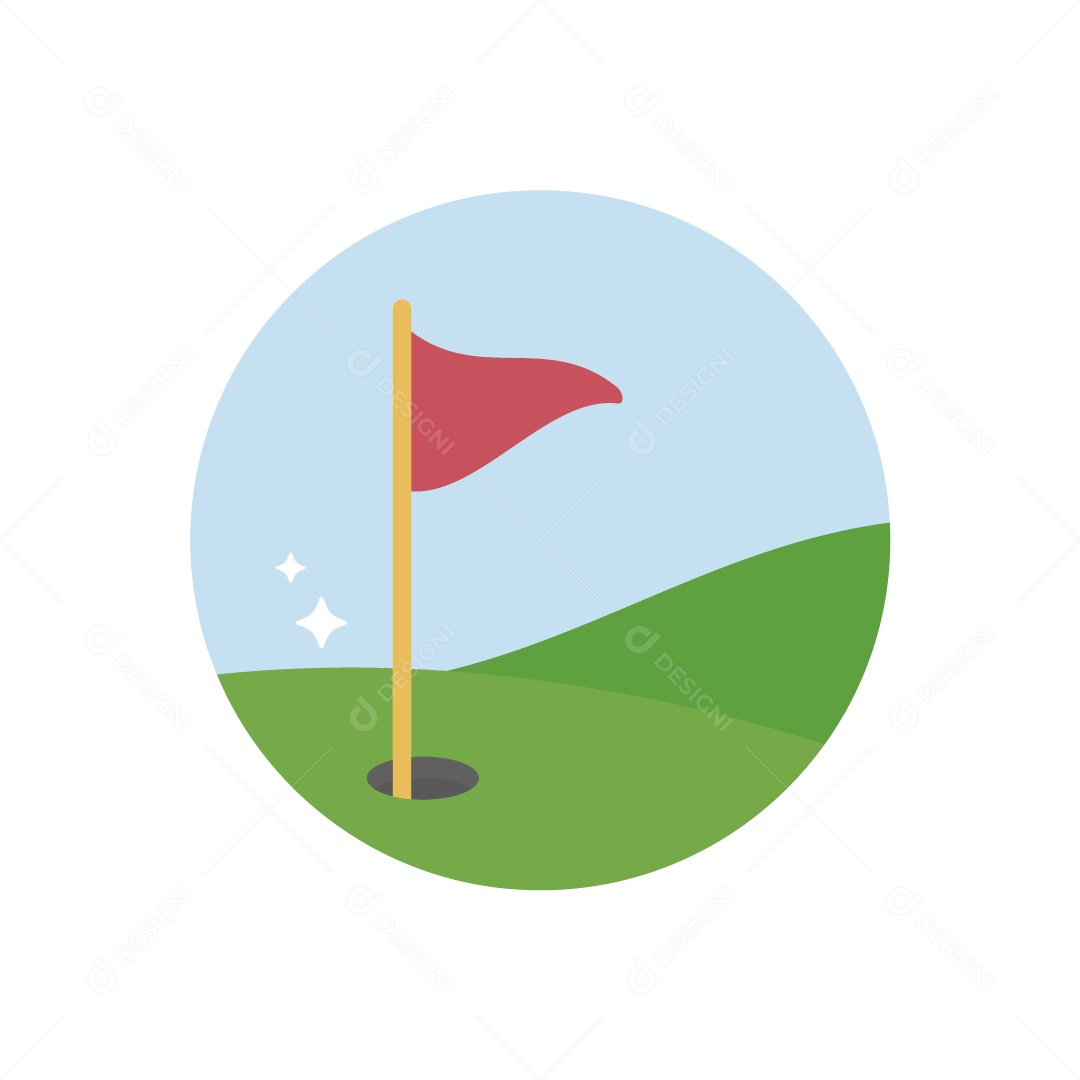 Bandeira em Buraco e Bola de Golf Ilustração Vetor EPS