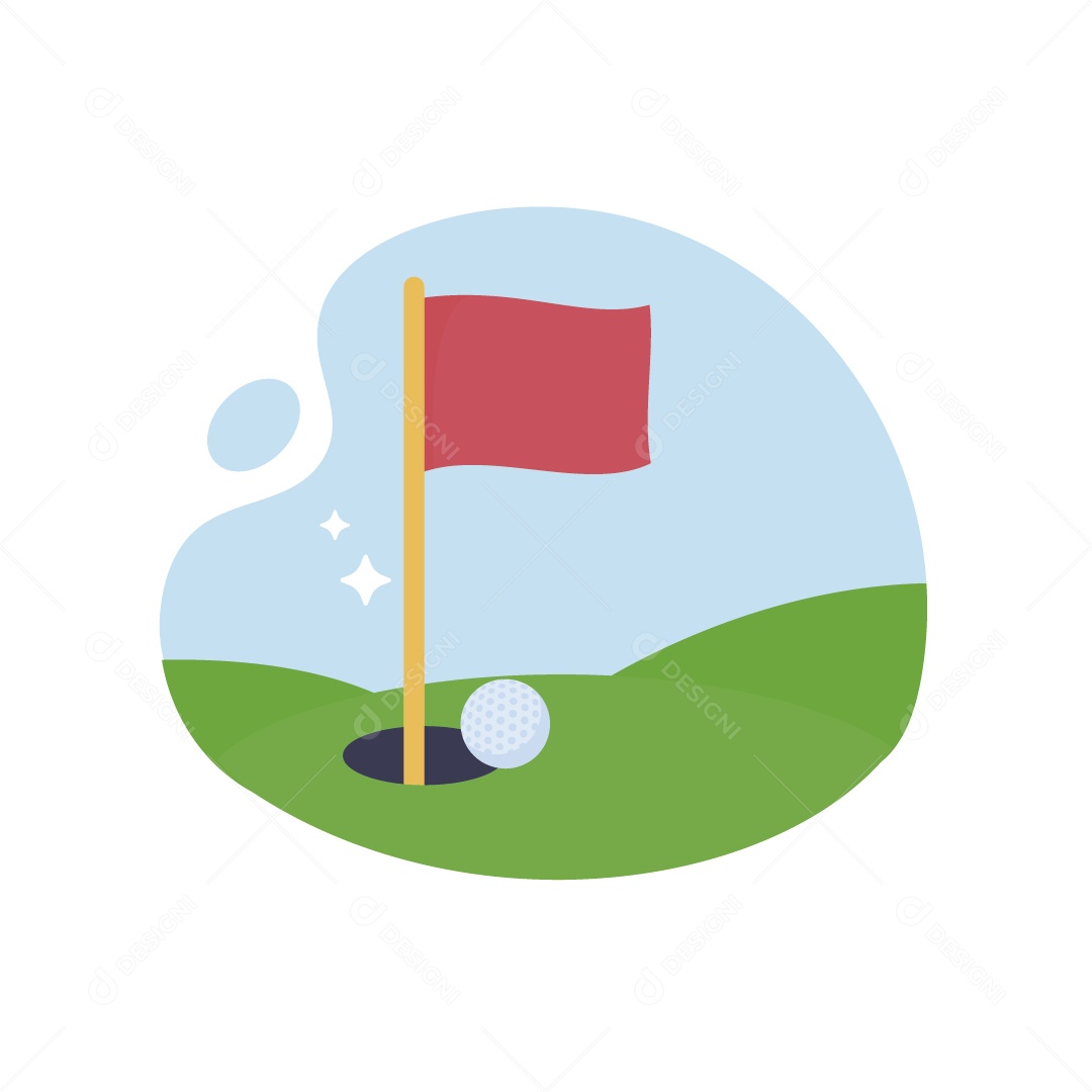 Bandeira em Buraco e Bola de Golf Ilustração Vetor EPS