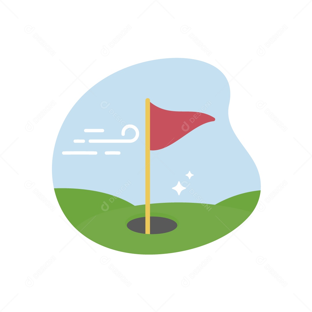 Bandeira em Buraco e Bola de Golf Ilustração Vetor EPS