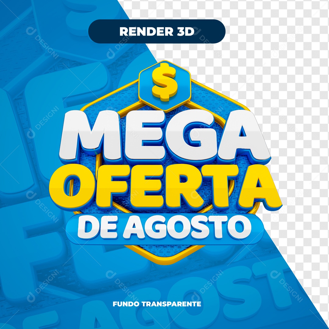 Selo 3D Azul Mega Ofertas De Agosto Para Composição PSD