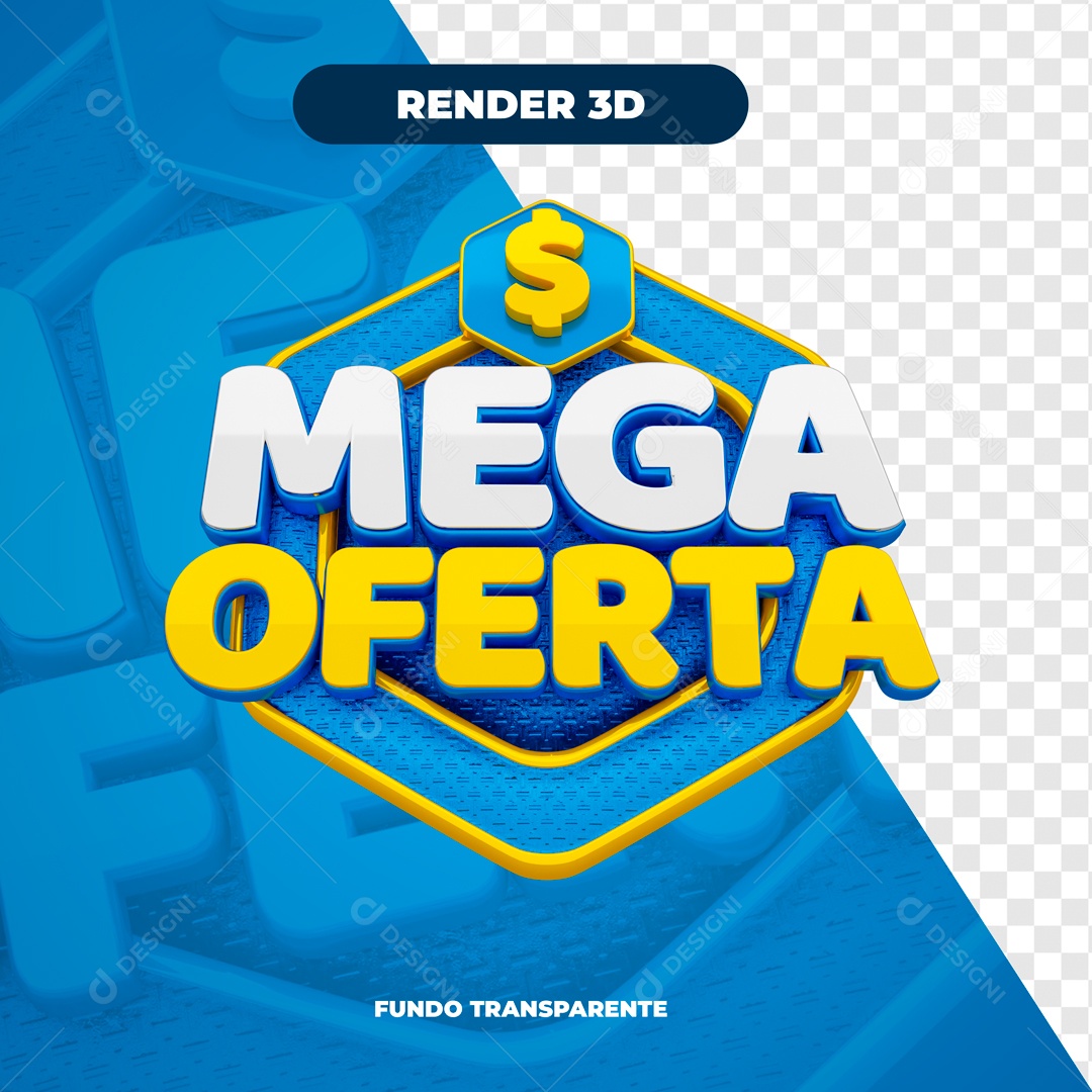 Selo 3D Azul Mega Oferta Para Composição PSD