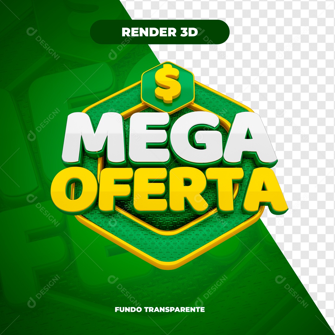 Selo 3D Verde Mega Ofertas Para Composição PSD
