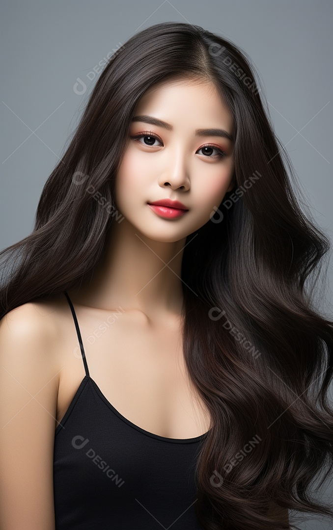 Mulher jovem de beleza asiática modelo cabelo comprido