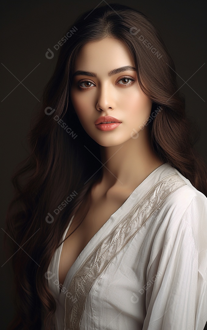 Mulher jovem de beleza asiática modelo cabelo comprido