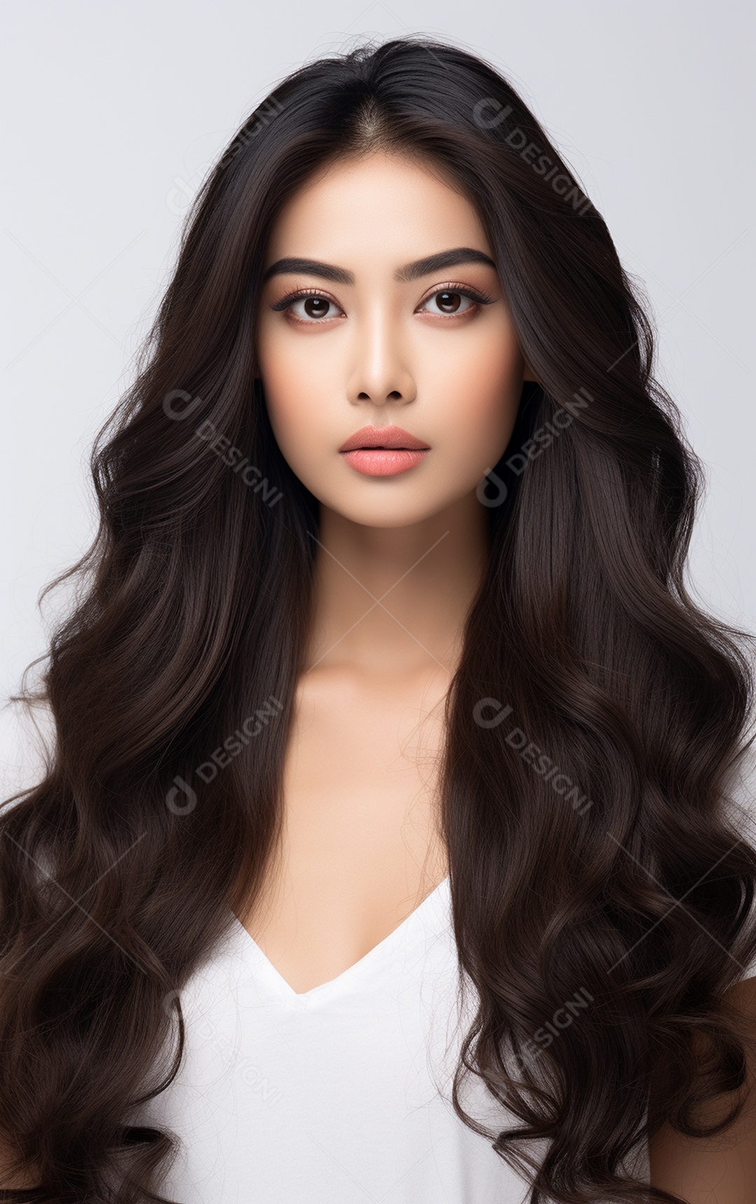 Mulher jovem de beleza asiática modelo cabelo comprido