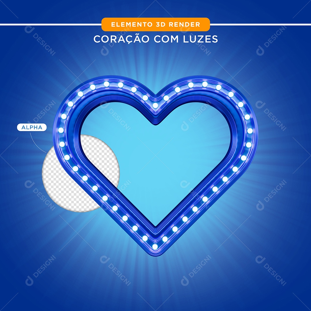 Elemento 3D Coração Azul Para Composição PSD