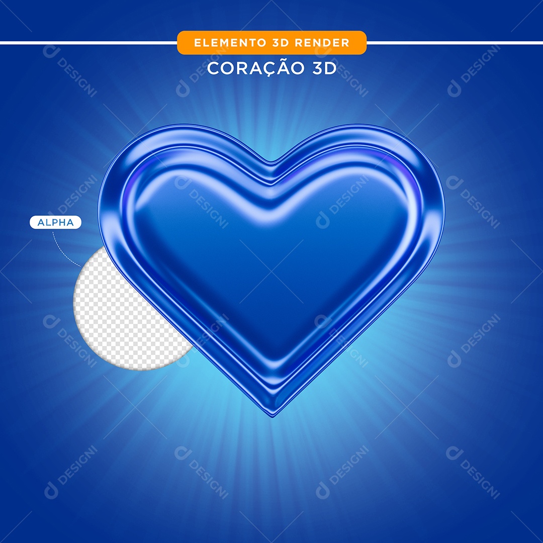 Elemento 3D Coração Azul Para Composição PSD