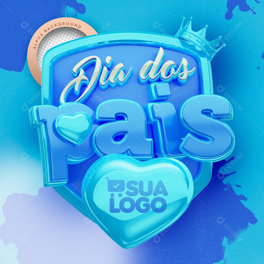 Selo 3D Azul Dia Dos Pais Para Composição PSD