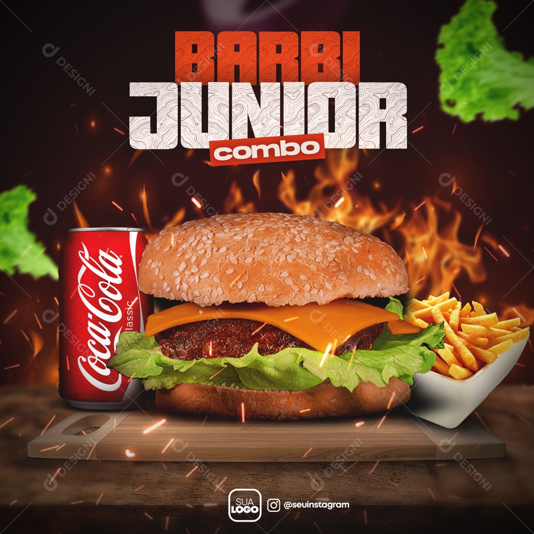 Barbi Junior Combo Hamburgueria Social Media PSD Editável