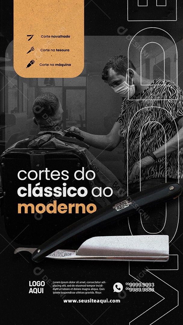 Story Barbearia Cortes de Clássico ao Moderno Social Media PSD Editável