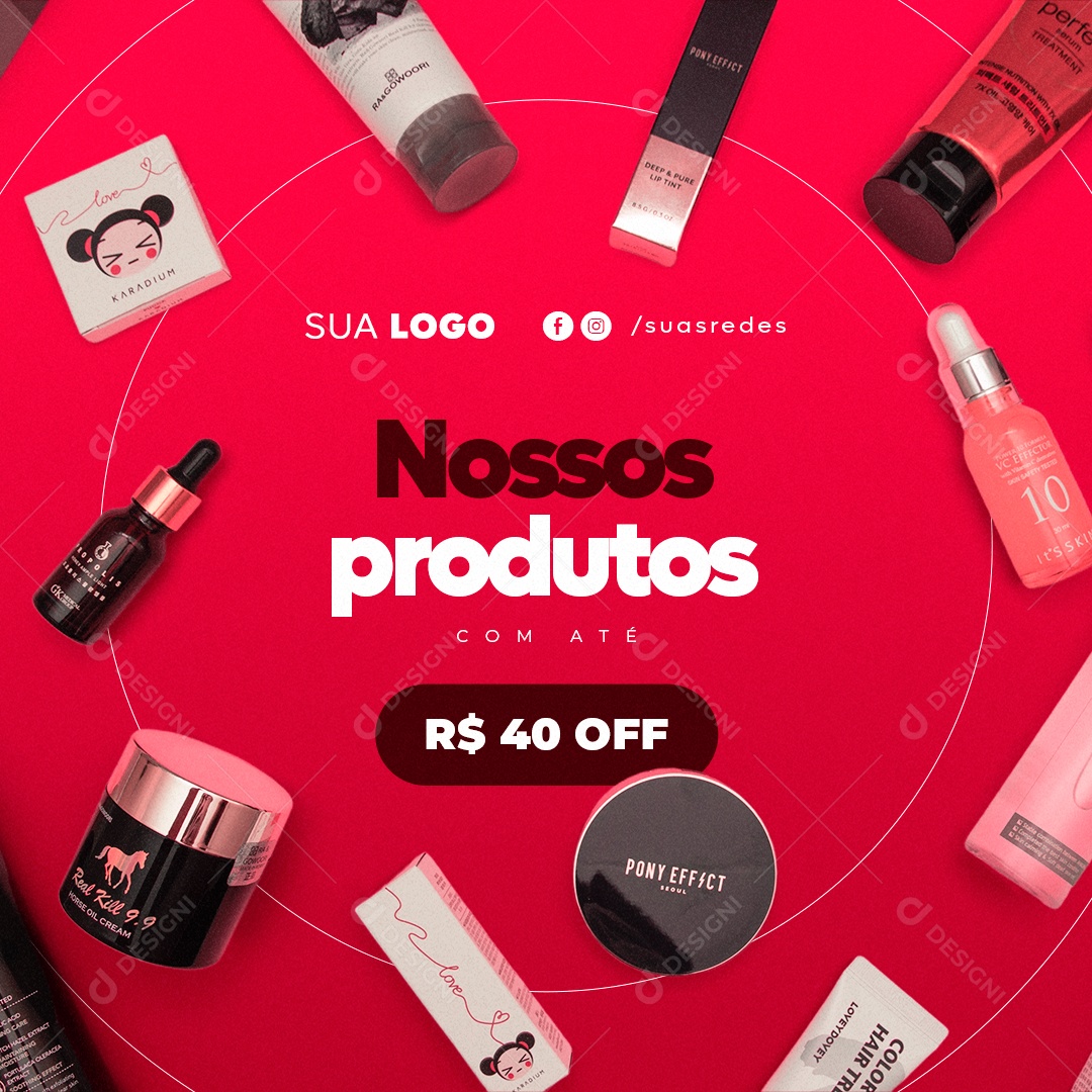 Clínica Estética Nossos Produtos 40 Off Social Media PSD Editável