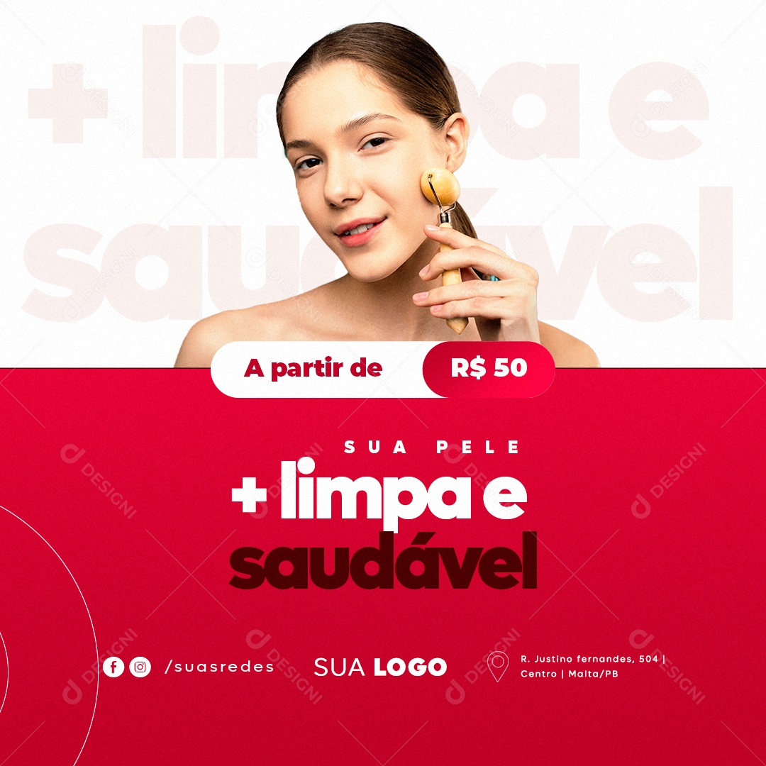 Clínica Estética Sua Pele + Limpa e Saudável Social Media PSD Editável