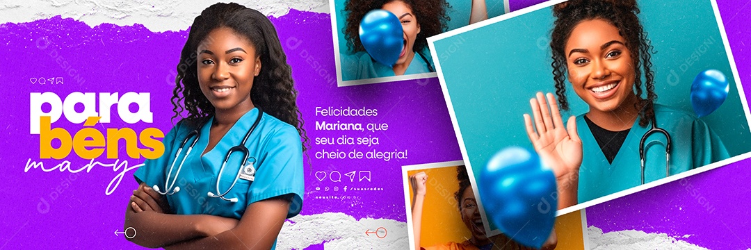 Carrossel Aniversário Parabéns Mariana Felicidades Social Media PSD Editável