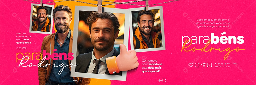 Carrossel Aniversário Parabéns Rodrigo Social Media PSD Editável