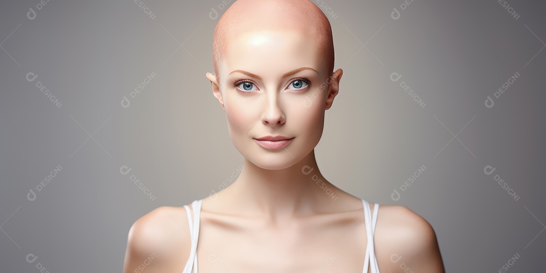 Linda mulher careca lutando contra o câncer de mama