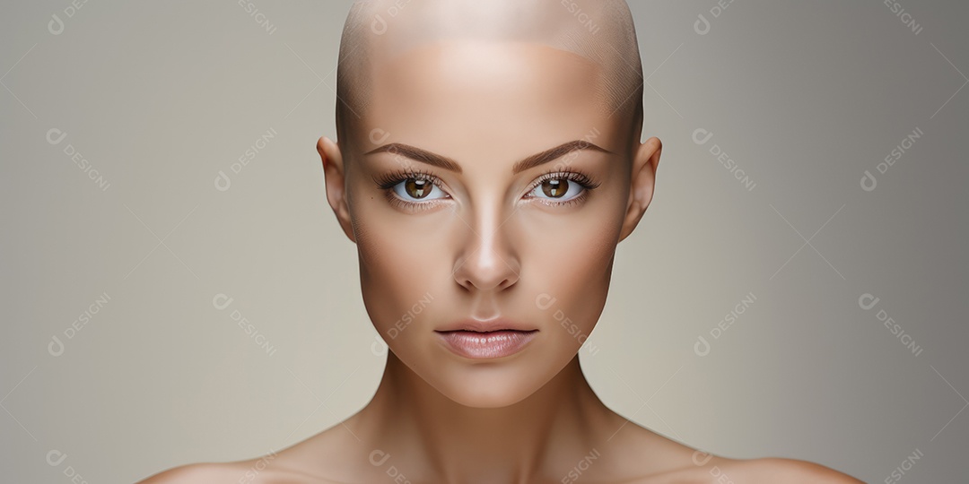 Linda mulher careca lutando contra o câncer de mama