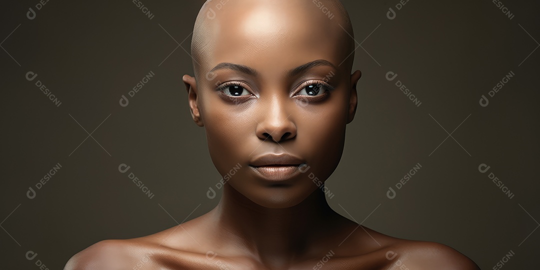 Linda mulher careca lutando contra o câncer de mama