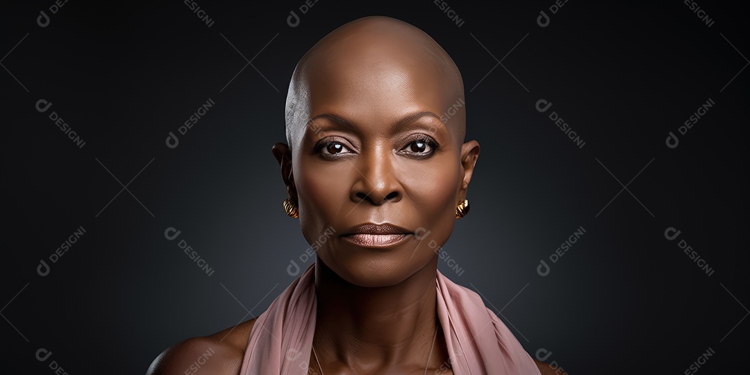Linda mulher careca lutando contra o câncer de mama