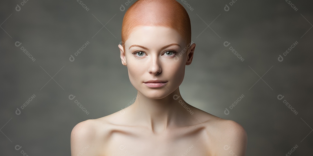 Linda mulher careca lutando contra o câncer de mama