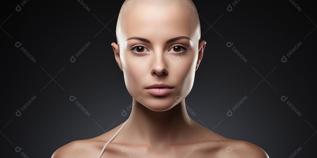 Linda mulher careca lutando contra o câncer de mama