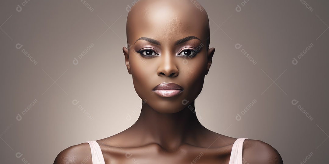 Linda mulher careca lutando contra o câncer de mama