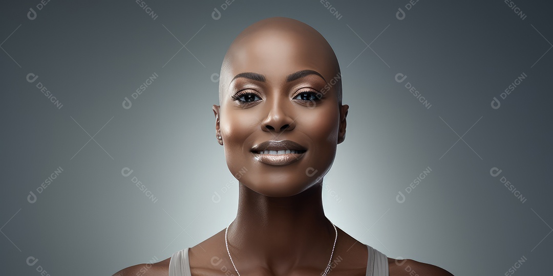 Linda mulher careca lutando contra o câncer de mama