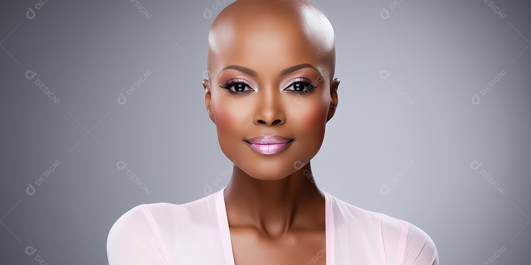 Linda mulher careca lutando contra o câncer de mama