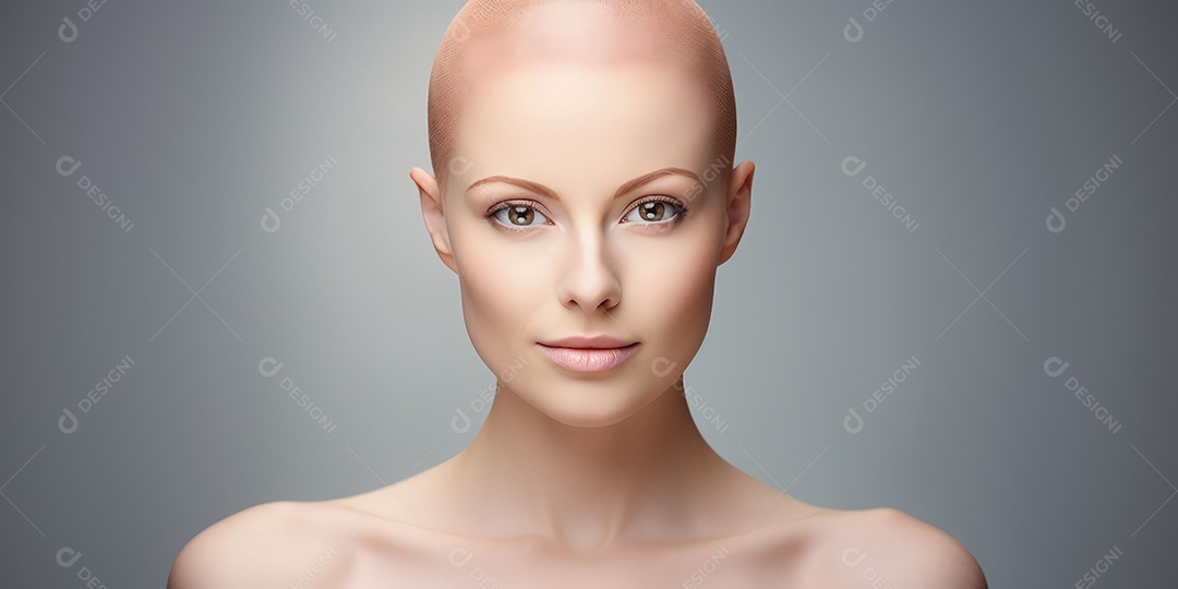 Linda mulher careca lutando contra o câncer de mama