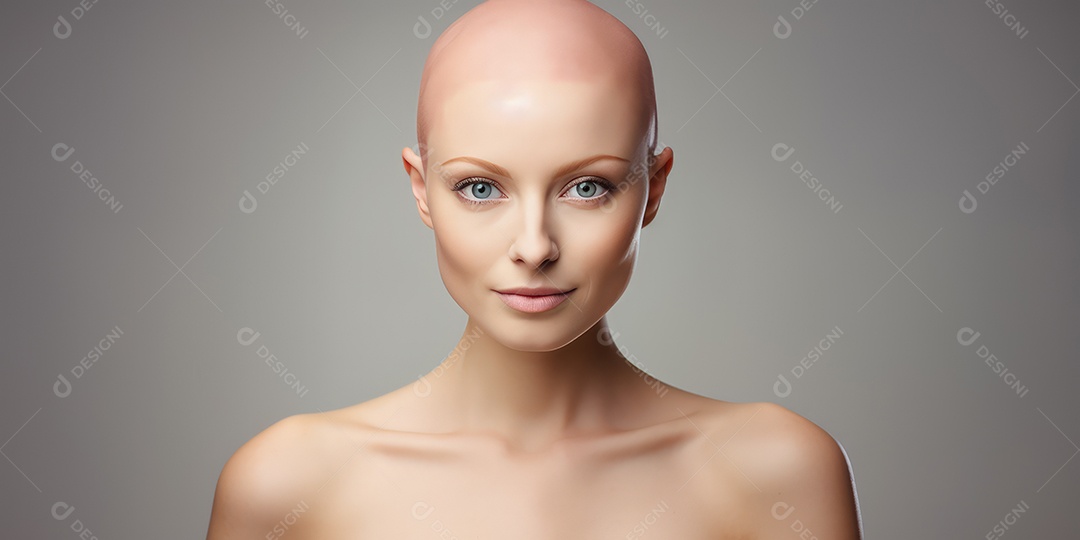 Linda mulher careca lutando contra o câncer de mama