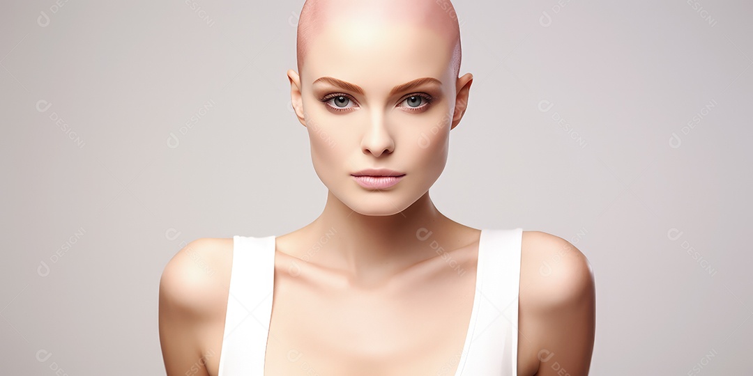 Linda mulher careca lutando contra o câncer de mama
