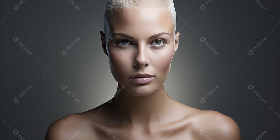 Linda mulher careca lutando contra o câncer de mama