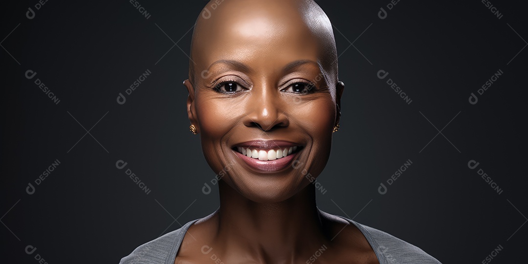 Linda mulher careca lutando contra o câncer de mama