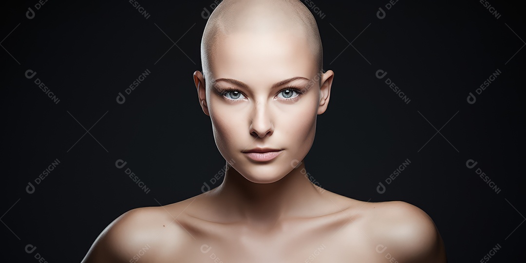 Linda mulher careca lutando contra o câncer de mama
