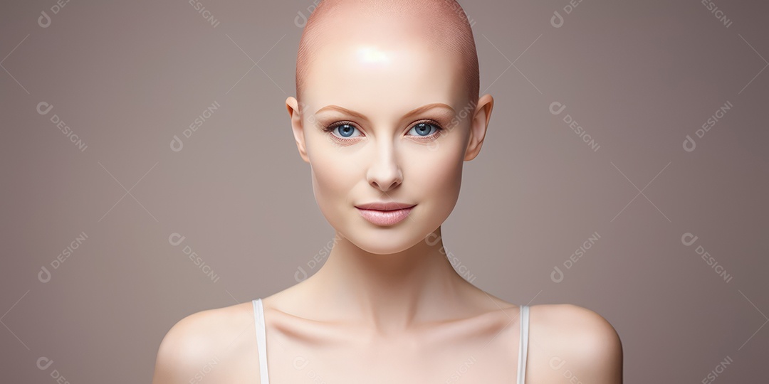 Linda mulher careca lutando contra o câncer de mama